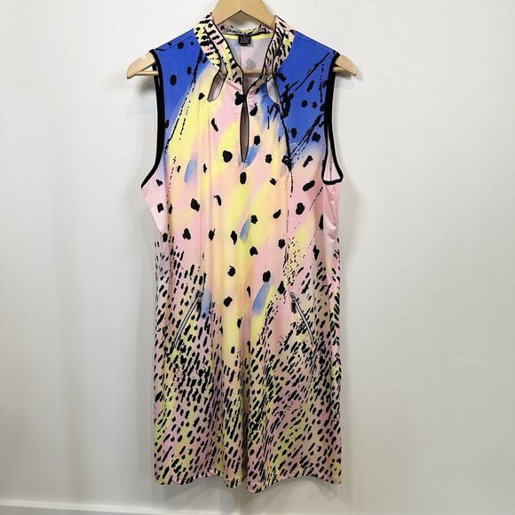 Jamie Sadock Golf Dress XL Sleeveless Pink Blue Abstract Colorful Luna Bright - Picture 1 of 12